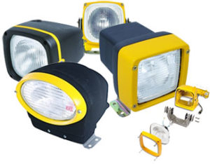multiple black and yellow lights and light housing