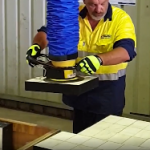 Vacumm lifting safety device utilized to pick up ceramic wear plates.